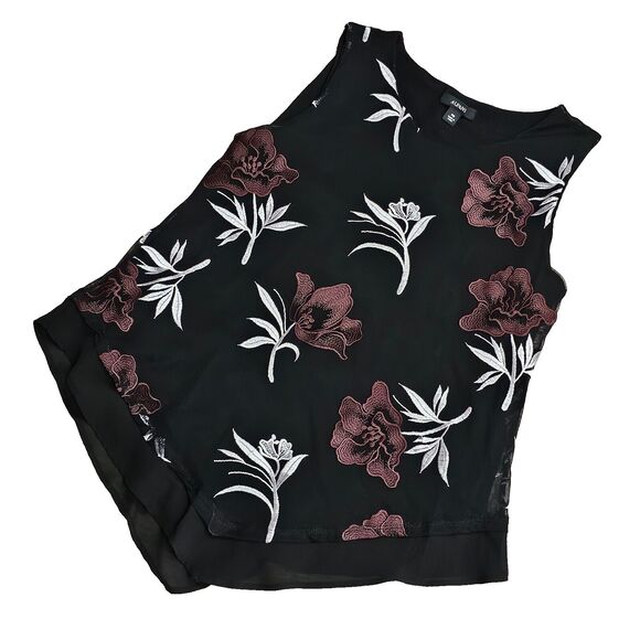 ALFANI Vintage Women's Whimsigoth Top Sleeveless Floral Embroidered Micromesh PM - Picture 1 of 8